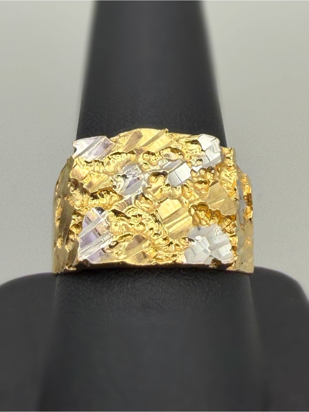 10k Solid Two Tone Yellow & White Gold Diamond Cut Nugget Unisex Ring sz 10.25